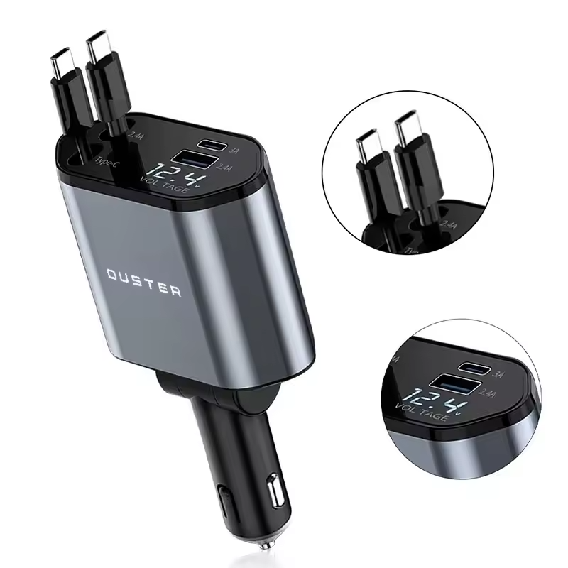 4 in 1 120W Car Charger Retractable Car Cigarette Lighter Adapter USB Type C Fast Charger